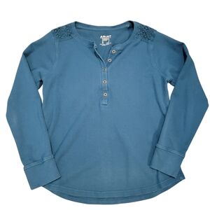 Ariat Women's Real Henley Shirt Blue Long Sleeve 1/4 Button-Up Sz M